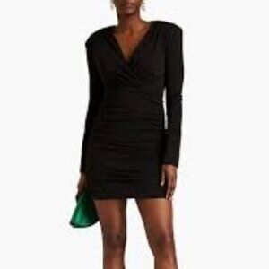 NWT RONNY KOBO Mariana wrap-effect ruched jersey mini dress black size Medium /6